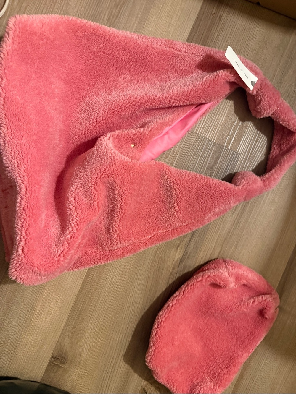 Anthropologie Plush Sherpa Tote in Coral Pink - Picture 5 of 6